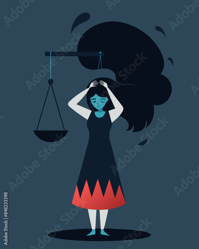 The weight of her dark thoughts was almost palpable pressing down on her like a heavy weight.. Vector illustration