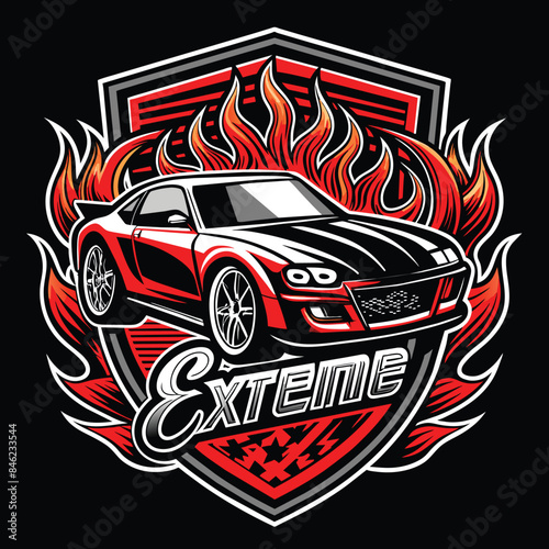 Vintage Extrema Red Classic Muscle car emblem for t shirt template vector illustrations generated Ai