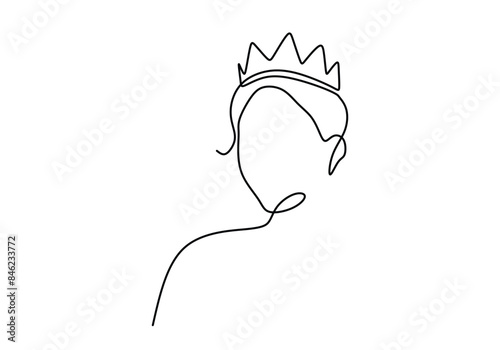 Woman wear royal Crown continuous line drawing. Simple queen crown outline design concept vector.