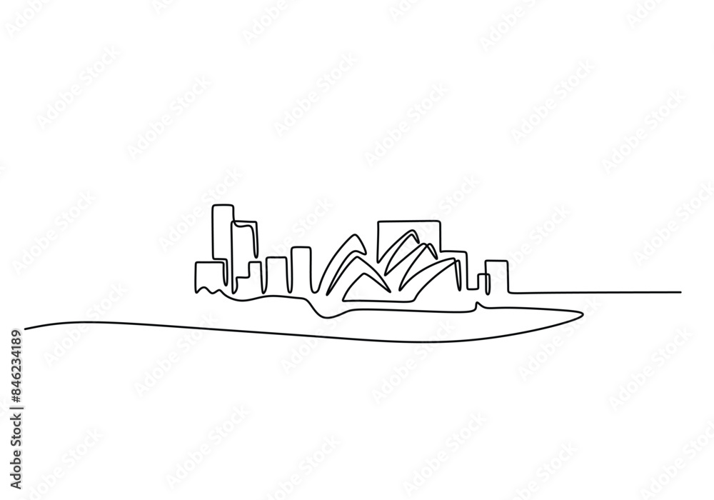 Obraz premium Australia skyline continuous line drawing. Building and architecture concept in minimalist design