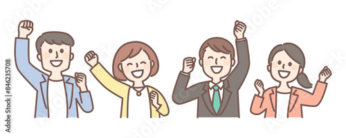 illustration of young office workers with joy
