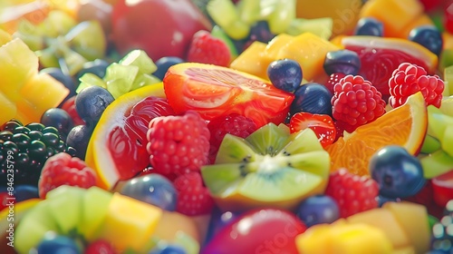 A colorful fruit salad with a variety of fresh, juicy fruits.