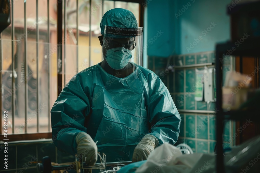 A healthcare worker wearing PPE while treating patients during a pandemic in India A healthcare worker wearing PPE while treating patients during a pandemic in India