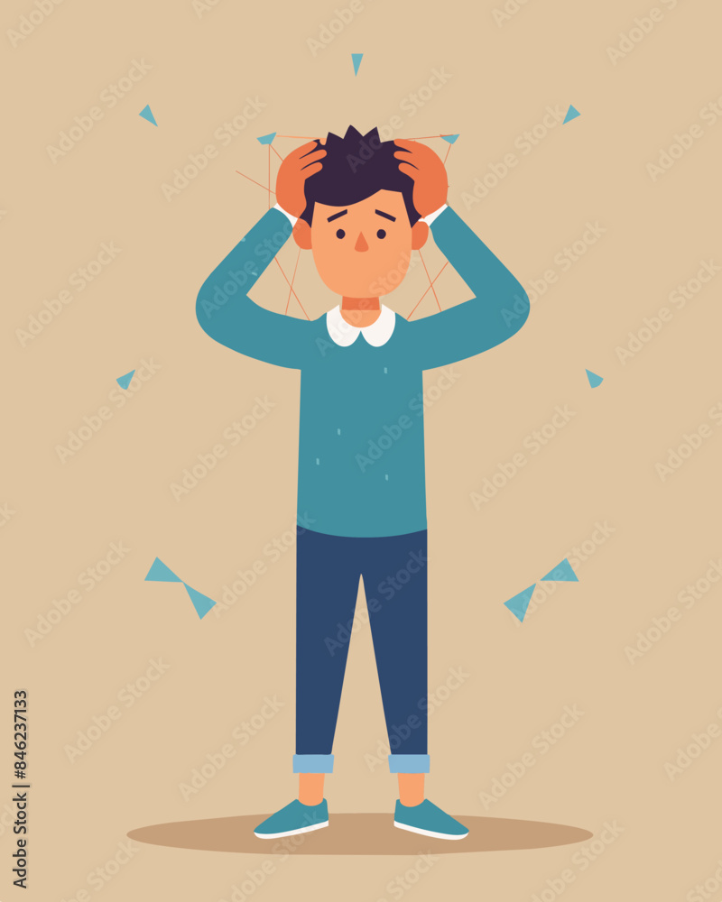 The persons body is weighed down by the heavy web of stress manifesting in physical symptoms like headaches and muscle tension.. Vector illustration The persons body is weighed down by the heavy web of stress manifesting in physical symptoms like headaches and muscle tension.. Vector illustration