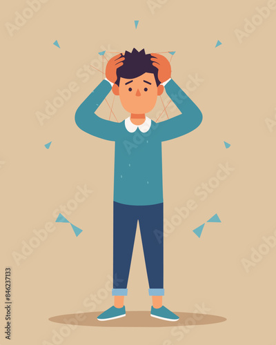 The persons body is weighed down by the heavy web of stress manifesting in physical symptoms like headaches and muscle tension.. Vector illustration