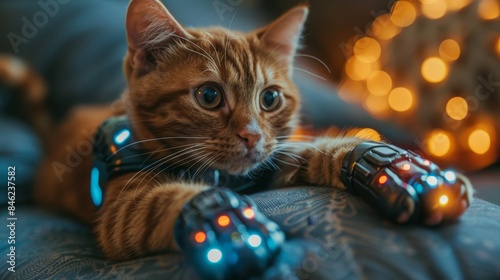 Cat with cybernetic prosthetic paws photo