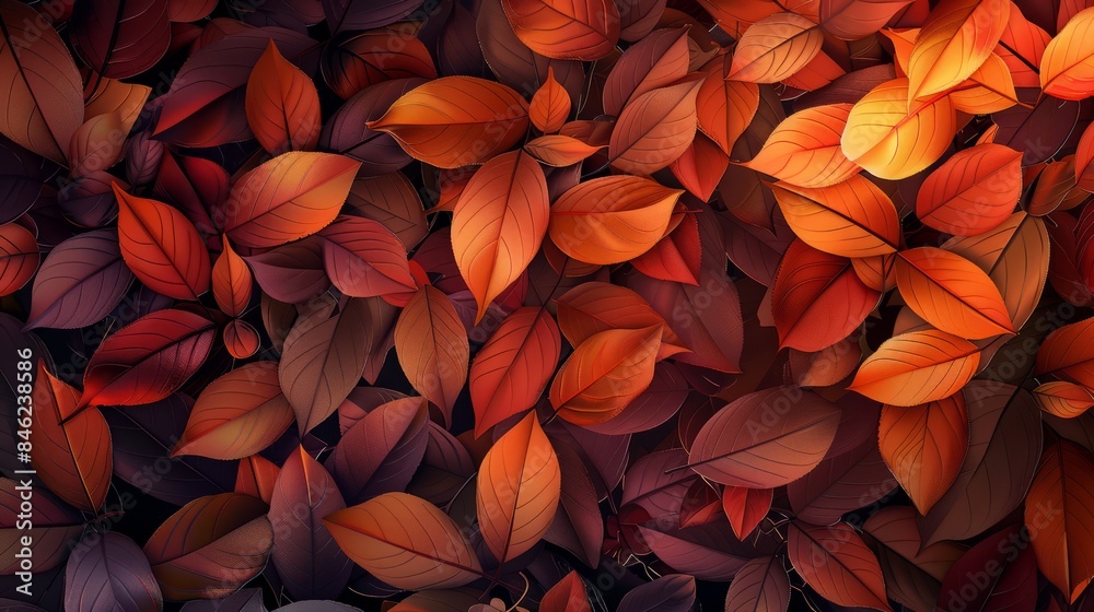 Vibrant autumn leaves background with rich red, orange, and yellow hues - seasonal fall foliage texture