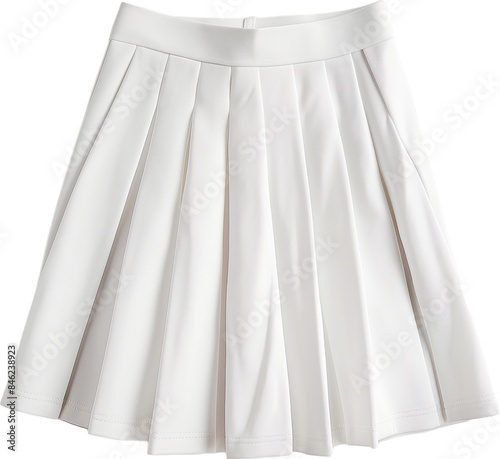 White pleated tennis skirt for women isolated on transparent background.