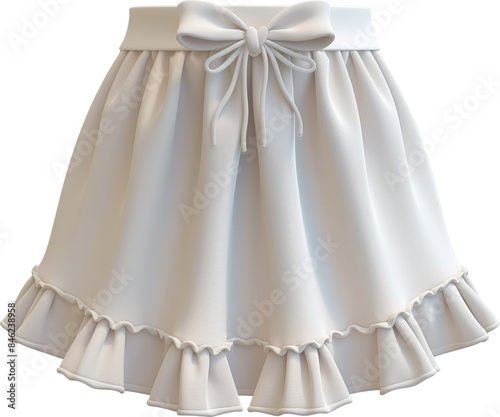 White ruffled skirt with bow tie waistband isolated on transparent background.