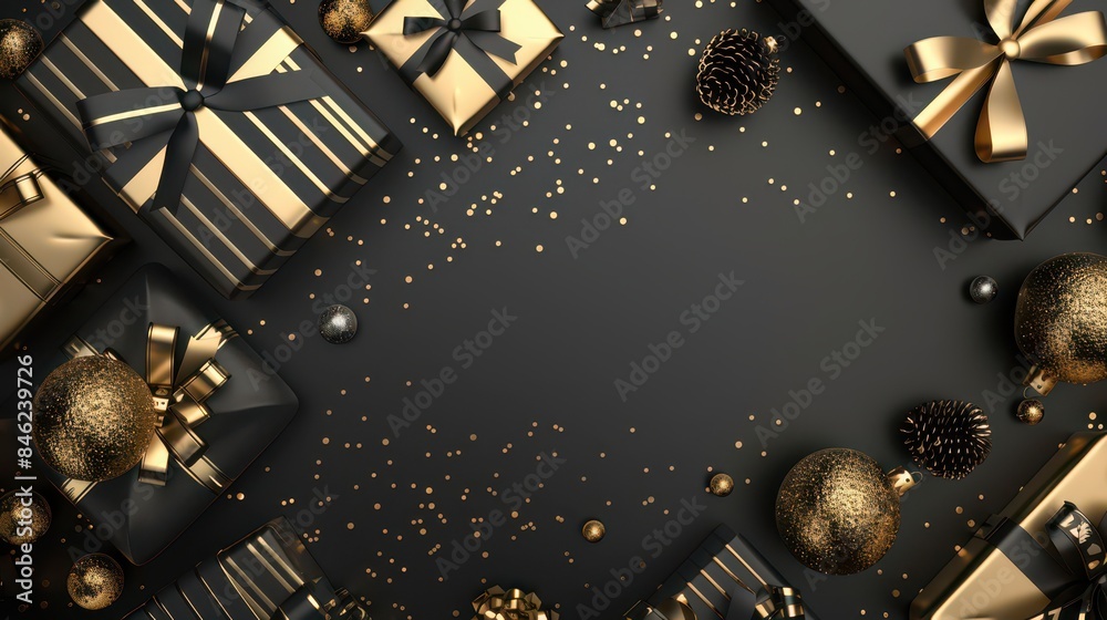 Shiny black and gold 3D Black Friday banner with sale icons