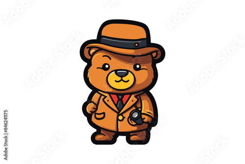 detective bear with a hat vector sublimation mascot logo design