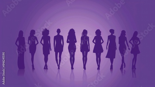 Wallpaper Mural Explore the dynamic depiction of diverse silhouette women on a captivating purple backdrop, highlighting simplicity and minimalism in artistic expression Torontodigital.ca