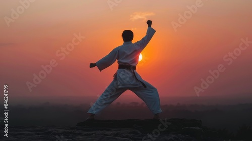 Wallpaper Mural Martial arts training at sunset. Full sun in the frame, fighting stance Torontodigital.ca