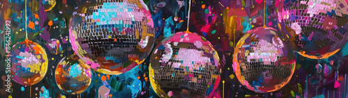 Funky disco ball party scene oil painting