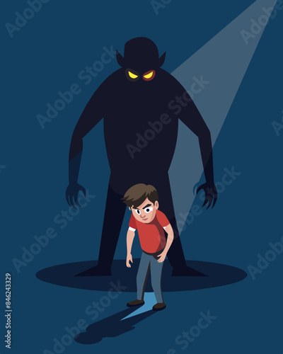 The oppressive aura of a shadow bully casting a dark and intimidating shadow over anyone who dares to cross their path.. Vector illustration