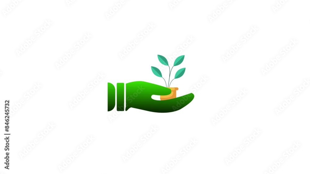 Business grow trend concept  with hand, tree icon animated on white background