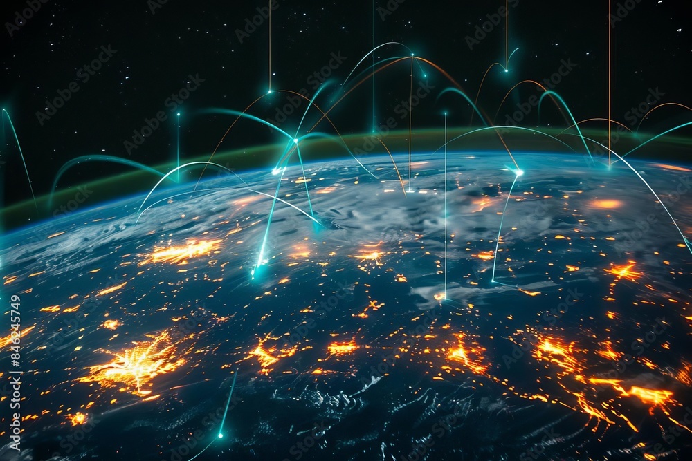 Fototapeta premium Planet Earth with digital network and glowing lines,