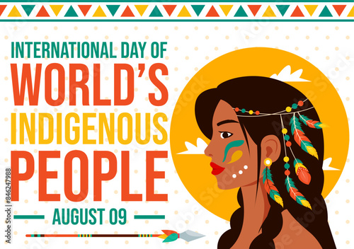 Vector Illustration for World Indigenous People Day on August 9 to Raise Awareness and Protect the Rights of Populations, featuring a Flat Background