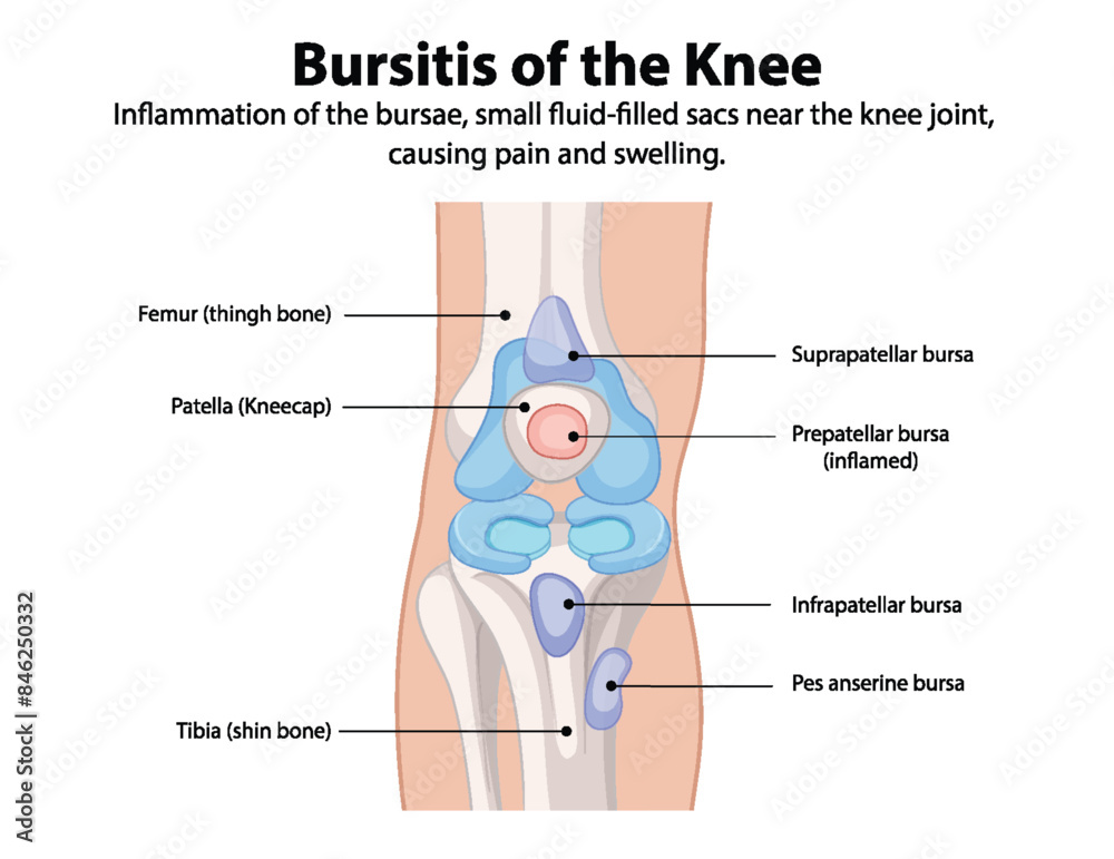 Fototapeta premium Inflammation of knee bursae causing pain and swelling