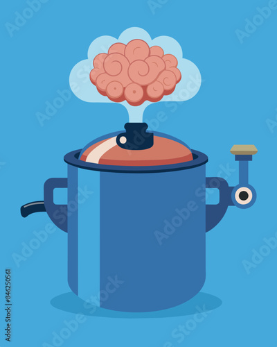 The pressure cooker of the mind with its protruding safety valve about to release the overwhelming pressure within.. Vector illustration