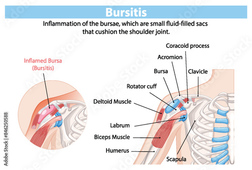 Detailed anatomy of shoulder bursitis inflammation