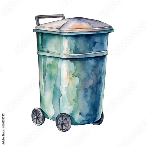 a Trash Can clipart, mall supermarket element,watercolor illustratior, isolated on white background