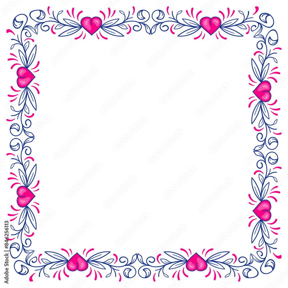 Hand drawn flat design hearts border and frame Hand drawn flat design hearts border and frame
