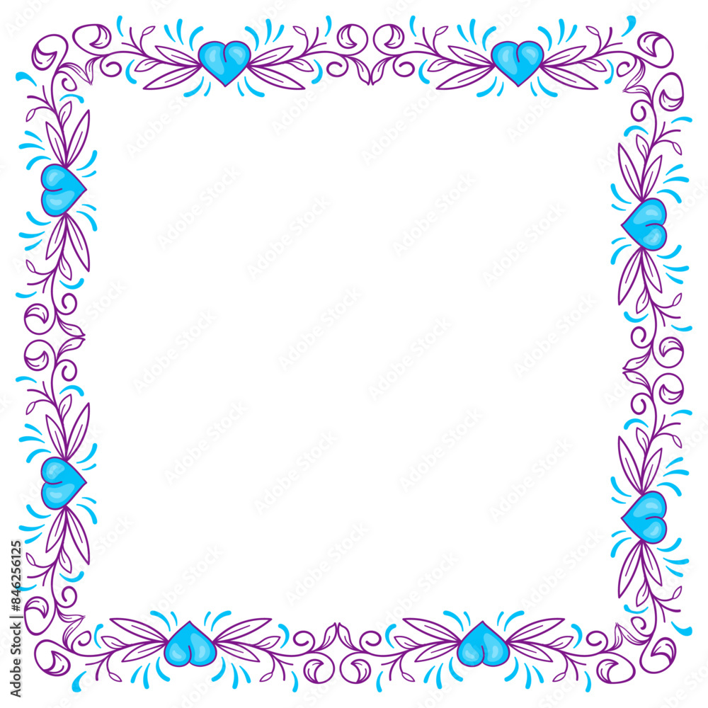 Hand drawn flat design hearts border and frame Hand drawn flat design hearts border and frame
