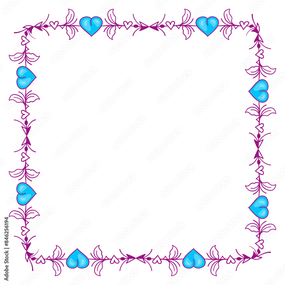 Hand drawn flat design hearts border and frame Hand drawn flat design hearts border and frame