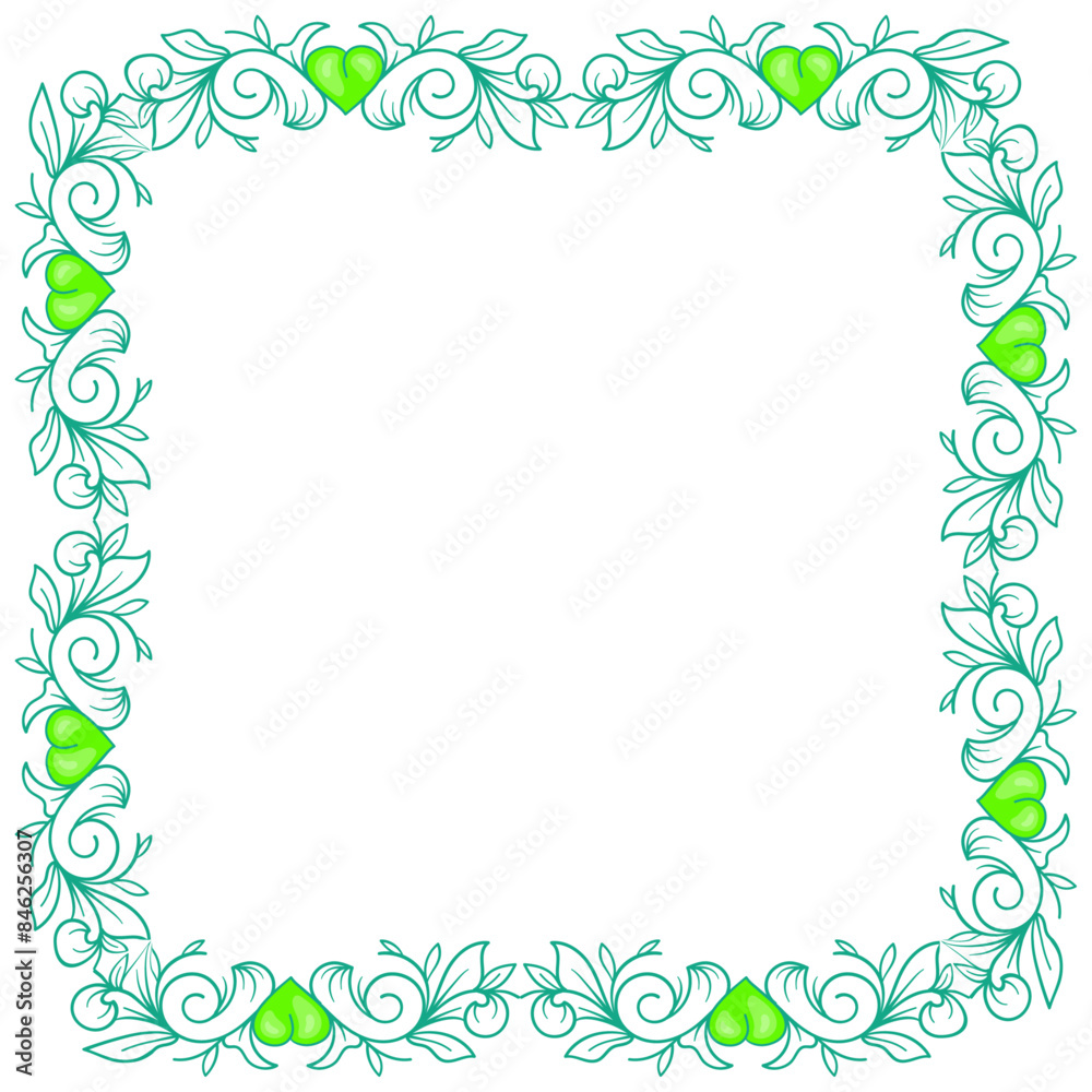 Hand drawn flat design hearts border and frame