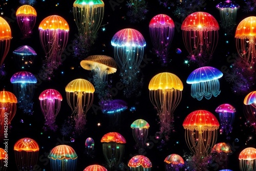 Vibrant jellyfish in space colorful illustration