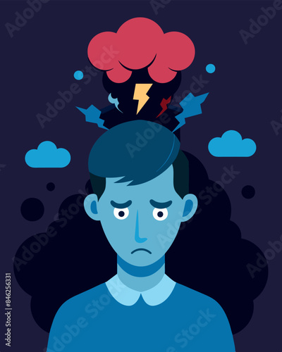 The darkness in his mind was suffocating ping him in a neverending cycle of negative thinking.. Vector illustration