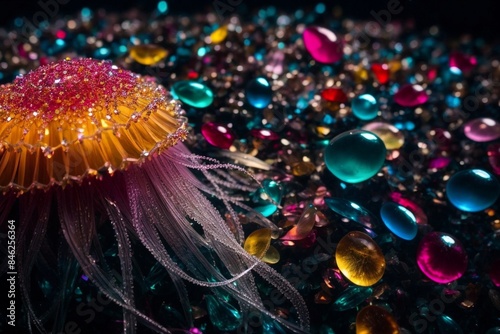 Colorful jellyfish with beads and water drops