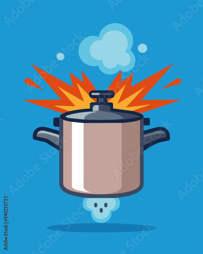 The head resembling a pressure cooker on the brink of explosion with the handle ready to fly off and the steam spewing out uncontrollably.. Vector illustration