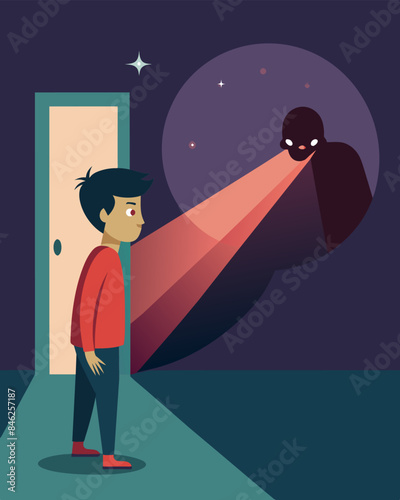 The individual shuddered as they became aware of a constant unseen presence permeating their space waiting for the perfect moment to strike.. Vector illustration