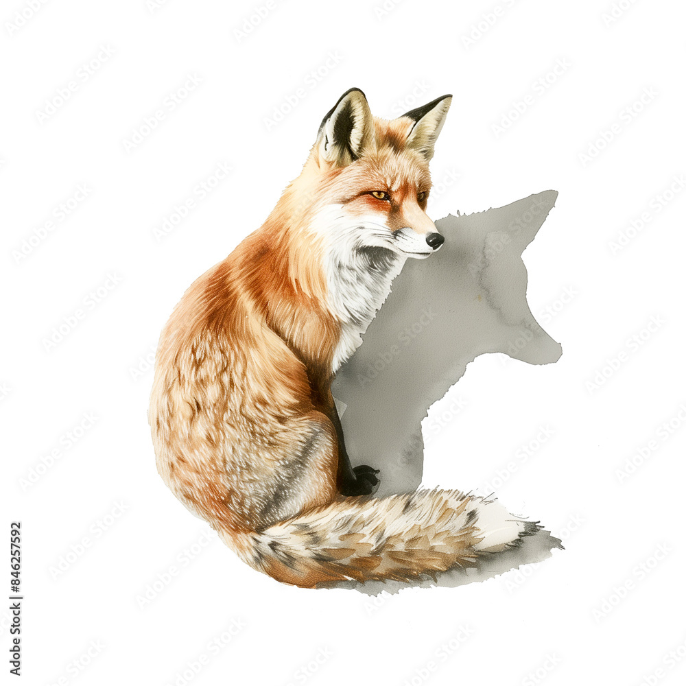 Watercolor illustration of a fox on white background