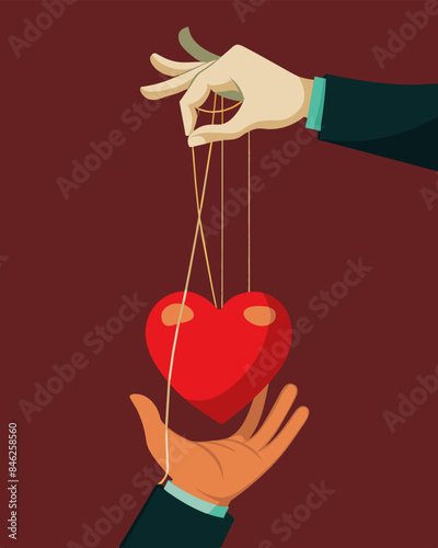 The puppet strings were tangled around my heart leaving me powerless and at the mercy of the puppeteer.. Vector illustration
