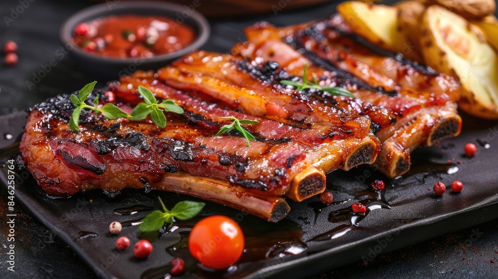 Grilled bacon served with potatoes