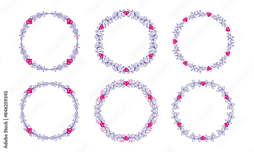 Hand drawn flat design hearts border and frame collection Hand drawn flat design hearts border and frame collection