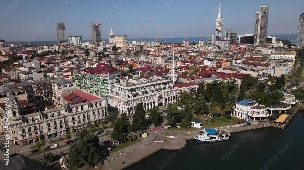 top view of batumi city with old and new buildings and the coast side with the black sea and boats too top view of batumi city with old and new buildings and the coast side with the black sea and boats too