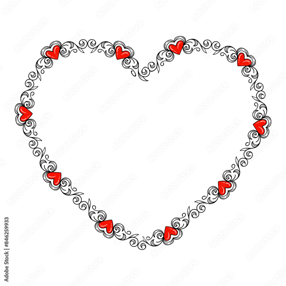 Naklejka premium Hand drawn flat design hearts border and frame