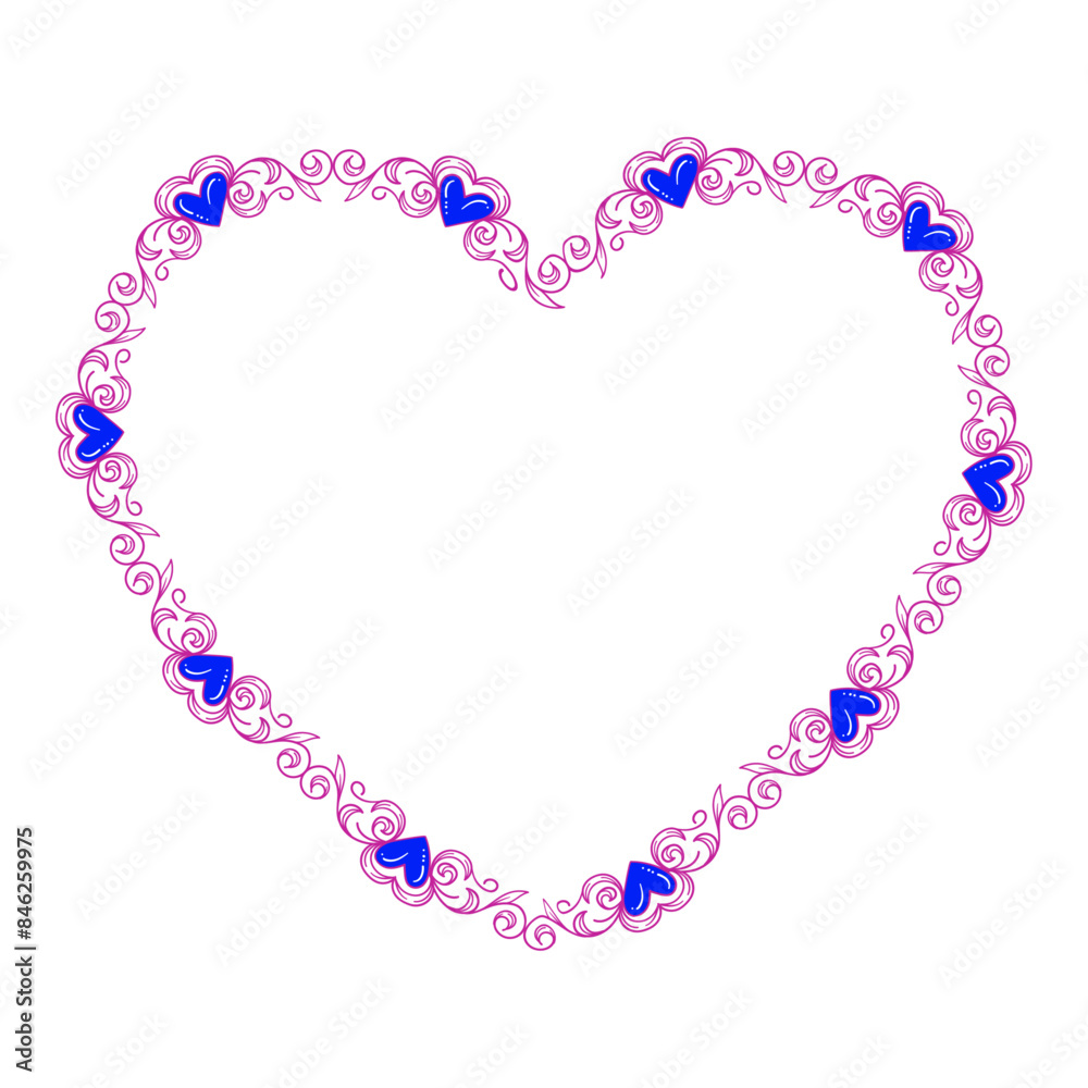 Fototapeta premium Hand drawn flat design hearts border and frame