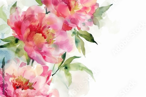 A watercolor painting featuring pink peonies on a clean white background