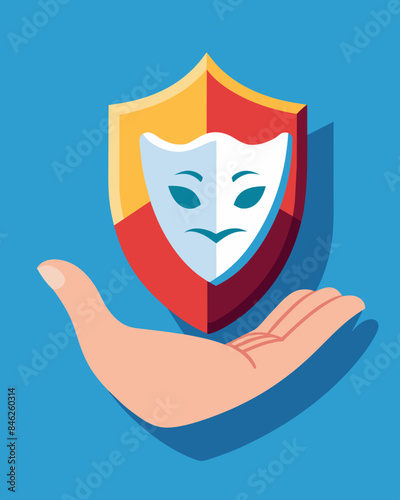 The mask in their hand serves as a shield guarding against the vulnerability of showing their true feelings.. Vector illustration