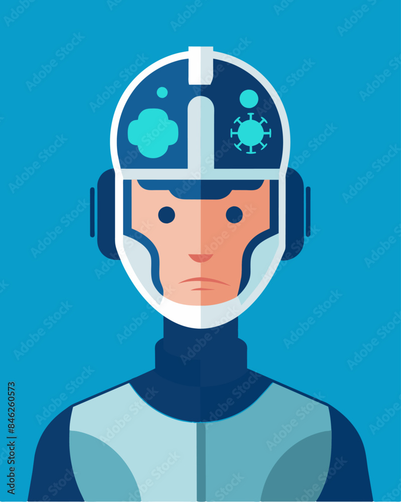 The wearers thoughts were blank and robotic a result of the helmets ability to manipulate and suppress their independent thinking.. Vector illustration The wearers thoughts were blank and robotic a result of the helmets ability to manipulate and suppress their independent thinking.. Vector illustration