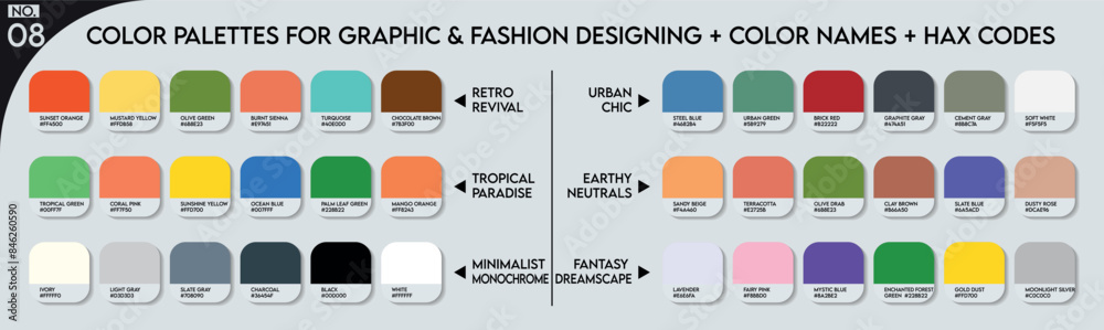 Fashion Trend Color palette. An example of a color palette vector. Forecast of the future color. Color Guide Colors palette for fashion designers, fashion businesses, garments, and paint companies Fashion Trend Color palette. An example of a color palette vector. Forecast of the future color. Color Guide Colors palette for fashion designers, fashion businesses, garments, and paint companies