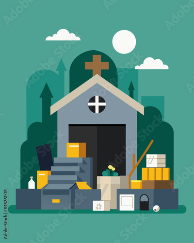 It was as if the warehouse had become a graveyard for unwanted goods holding onto them in hopes of finding a buyer.. Vector illustration