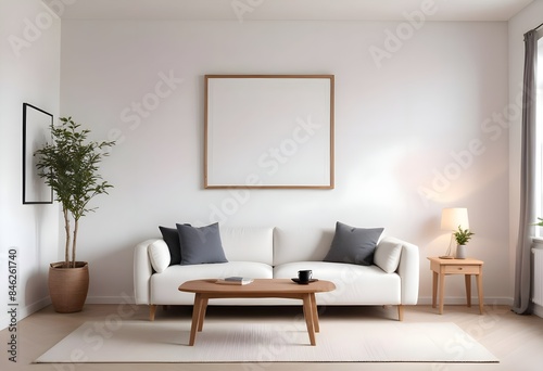 Interior living room with sofa and photo frame. 3D rendering © AliAzam