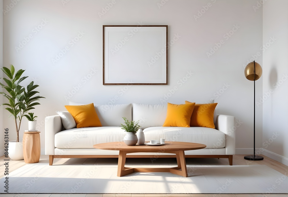 Fototapeta premium Interior living room with sofa and photo frame. 3D rendering
