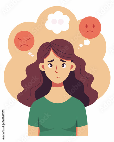 The womans inner dialogue was a constant barrage of negative selftalk causing her to doubt her abilities and feel like a failure in every aspect of her life.. Vector illustration